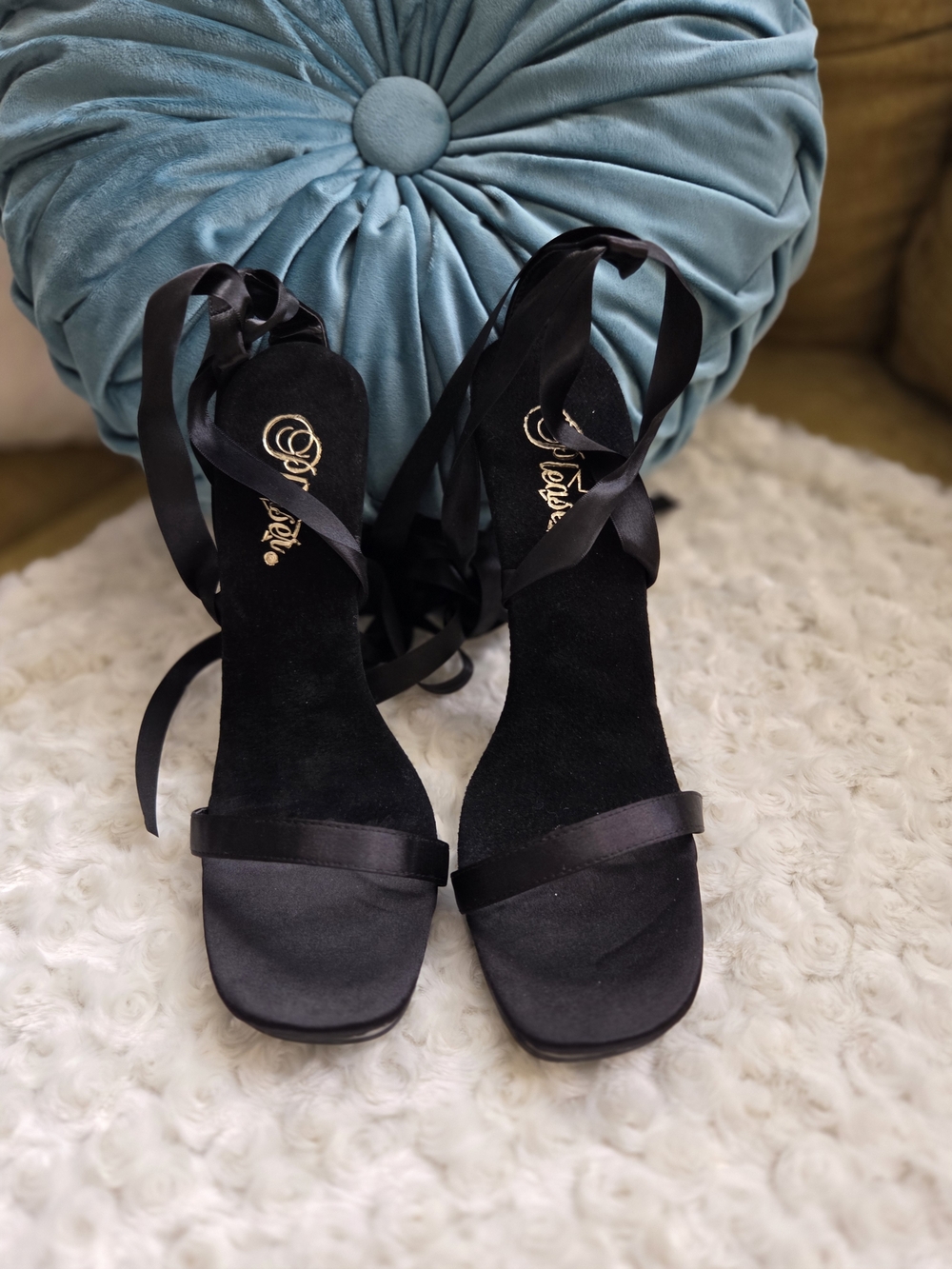 Black Satin Ankle-Tie Women’s Sandals by (unbranded)